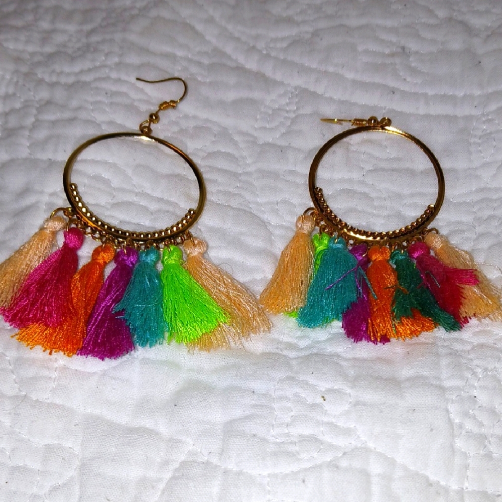 Colorful Tassel Hoop Earrings